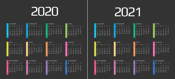 Vorlage Kalender 2020 und 2021. 12 Monate. Inklusive Ferienprogramm — Stockvektor