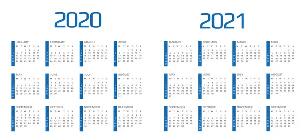 Vorlage Kalender 2020 und 2021. 12 Monate. Inklusive Ferienprogramm — Stockvektor