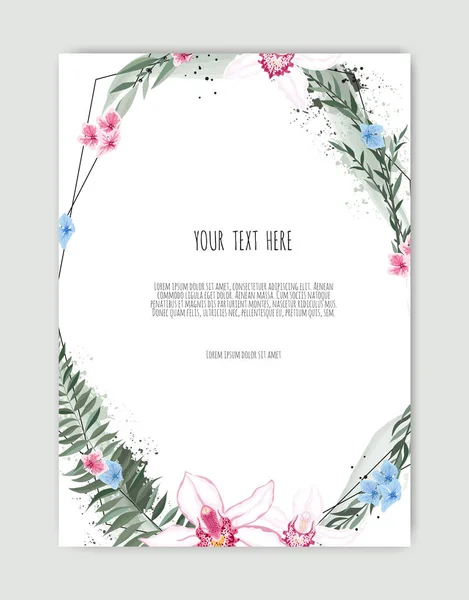 Tarjeta de diseño floral vectorial. Saludo, plantilla de invitación de boda postal. Marco elegante con rosa y anémona — Archivo Imágenes Vectoriales