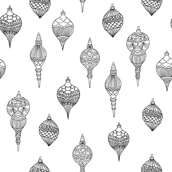 Patrón inconsútil de Navidad con bolas de árbol de Navidad ilustración de vectores de diseño de arte dibujado a mano — Vector de stock