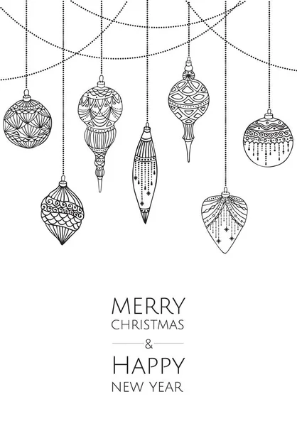 Καλά Χριστούγεννα και ευτυχισμένο το νέο έτος. Κάρτα σύγχρονου προτύπου. Αφηρημένα Χριστουγεννιάτικα μπαλάκια. — Διανυσματικό Αρχείο