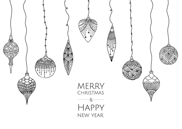 Καλά Χριστούγεννα και ευτυχισμένο το νέο έτος. Κάρτα σύγχρονου προτύπου. Αφηρημένα Χριστουγεννιάτικα μπαλάκια. — Διανυσματικό Αρχείο