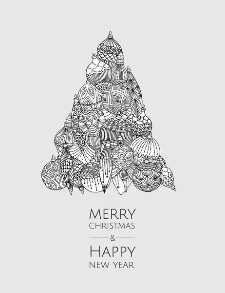 Feliz Navidad y Feliz Año Nuevo. Tarjeta de plantilla moderna vectorial. Árbol de Navidad abstracto . — Archivo Imágenes Vectoriales