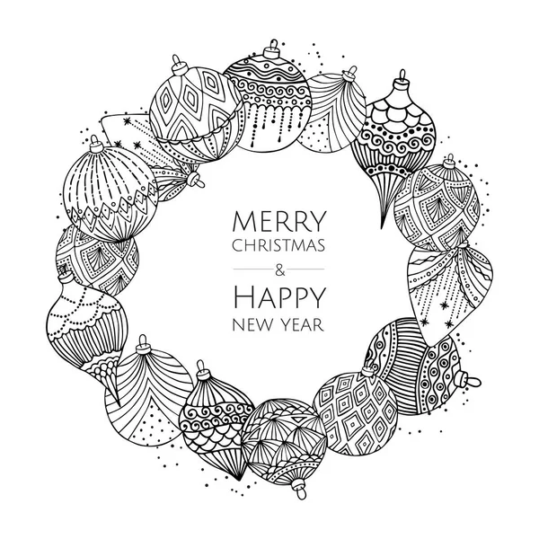 God jul och gott nytt år. Xmas bakgrund med julgran bollar. — Stock vektor