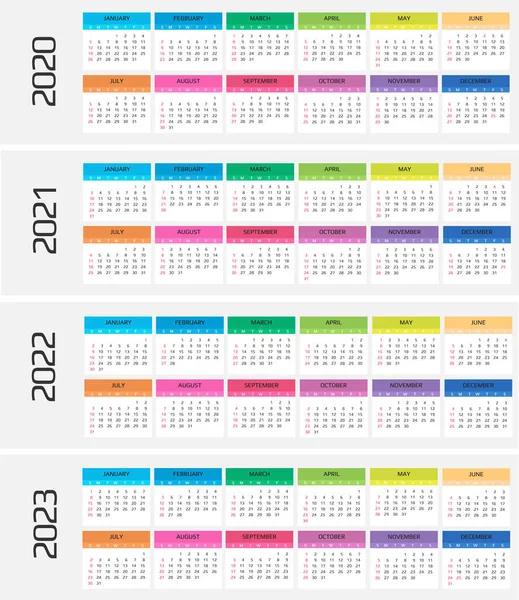 Modèle de calendrier 2020 et 2021. 12 mois. inclure événement de vacances — Image vectorielle