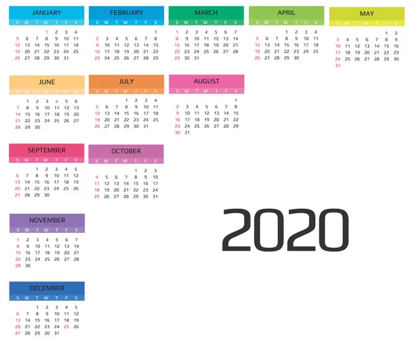 Vorlage Kalender 2020 und 2021. 12 Monate. Inklusive Ferienprogramm — Stockvektor