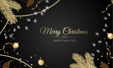 Mutlu Noeller ve mutlu yeni yıl. Xmas hediye kutusu, kar taneleri ve topları tasarımı ile arka plan.