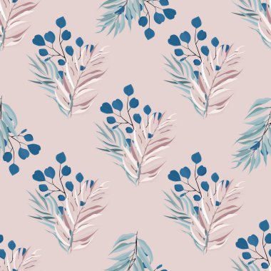 Yapraklı, soyut, pürüzsüz desen. Vektör şablonu.