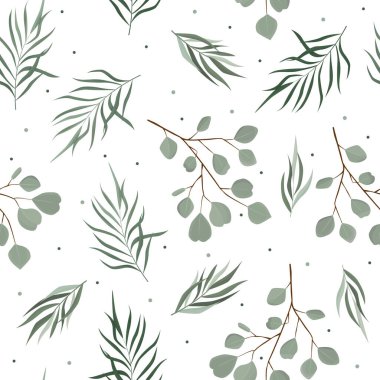 Yapraklı, soyut, pürüzsüz desen. Vektör şablonu.