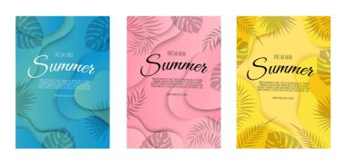 Pankartlar, duvar kağıtları, el ilanları, posterler, broşürler, indirimler için yaz indirimi planı. Vektör illüstrasyon şablonu.