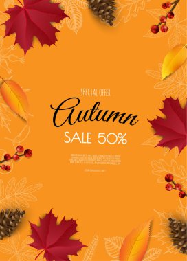 Düz yapraklı sonbahar arkaplanı. Kartlar, davetiyeler için.