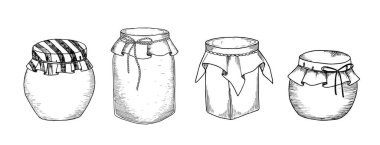 Kavanozlar. Çizim tarzında el çizimi grafikleri kümesi