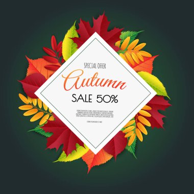 Sonbahar mevsimsel arka plan çerçevesi ve düşen sonbahar yaprakları. Vektör illüstrasyonu