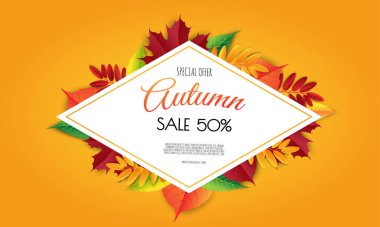 Sonbahar mevsimsel arka plan çerçevesi ve düşen sonbahar yaprakları. Vektör illüstrasyonu