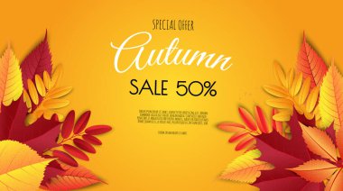 Sonbahar indirimi afişi, sonbahar indirimi posteri, alışveriş promosyonları, baskılar, el ilanları, davetiyeler, özel indirim kartı..