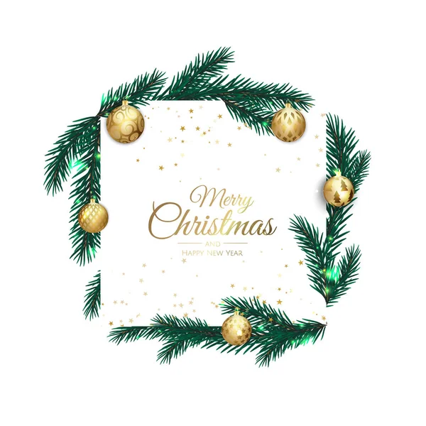 С Рождеством и Новым годом. Рождественский фон с дизайном елки и шаров. — стоковый вектор