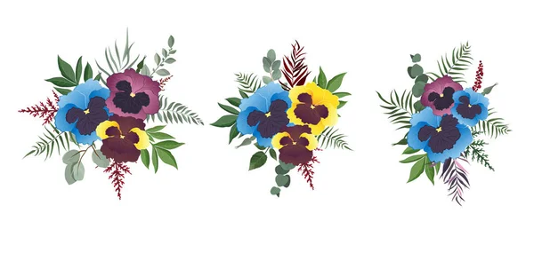 Set di fiori vettoriali. Collezione floreale colorata con foglie e fiori. Vettore bouquet di fiori. — Vettoriale Stock