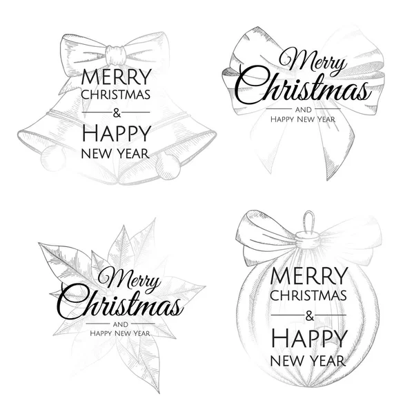 Feliz Navidad y feliz año nuevo signos abstractos, etiquetas o plantillas de logotipo conjunto. — Vector de stock