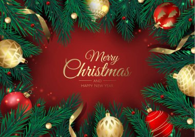 Mutlu Noeller ve mutlu yıllar. Noktalı Xmas arkaplanı, kar taneleri, yıldız ve top tasarımı.