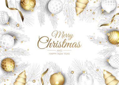 Noel tebrik kartı ve yeni yıl ağacı. Vektör tatil illüstrasyonu.