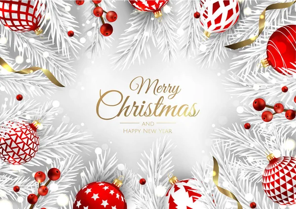 新しい年の木とメリークリスマスグリーティングカード。ベクターホリデーイラスト. — ストックベクタ