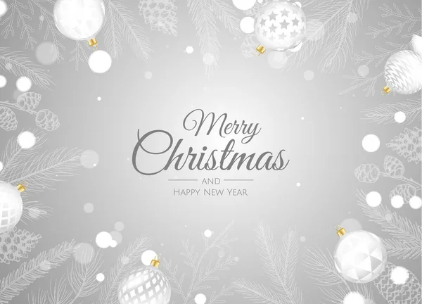 Veselé Vánoce a šťastný nový rok. Vánoční pozadí s poinsettia, Vločky, hvězda a koule design. — Stockový vektor
