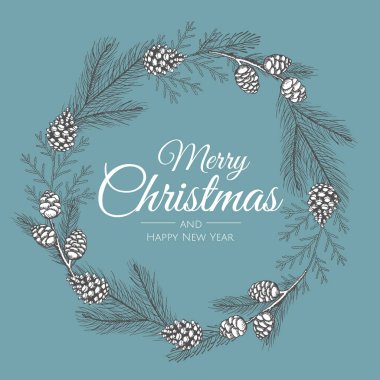 El yapımı Noel çelengi. Vektör tatil illüstrasyonu.