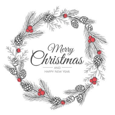 El yapımı Noel çelengi. Vektör tatil illüstrasyonu.