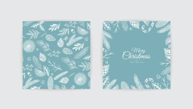 Kış bitkileriyle Noel çerçevesi. Botanik illüstrasyon.