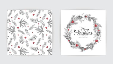Vektör Noel kartları ayarlandı. Tatil Partisi Kart Şablonu Tasarımı