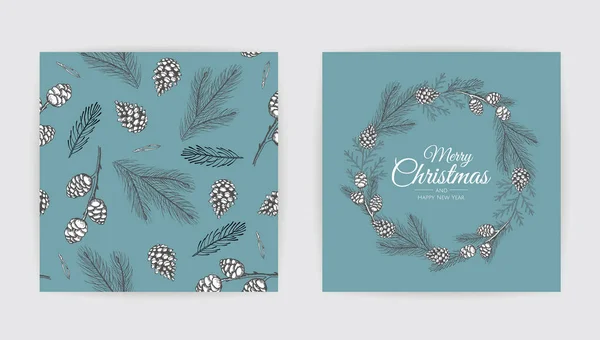 Vector Christmas Cards Set. Holiday Party Card Templates Design — Stock Vector