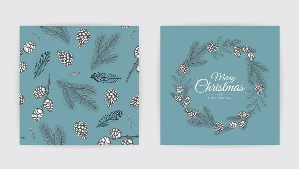 Conjunto de tarjetas de Navidad vectorial. Diseño de plantillas de tarjetas de fiesta — Vector de stock