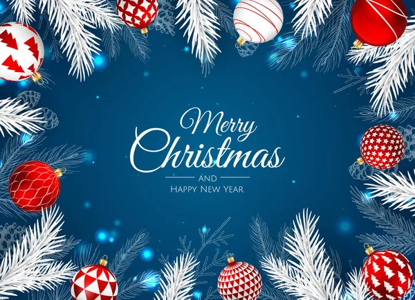 Feliz Natal cartão de saudação com árvore de anos novos. Ilustração do feriado vetorial. — Vetor de Stock