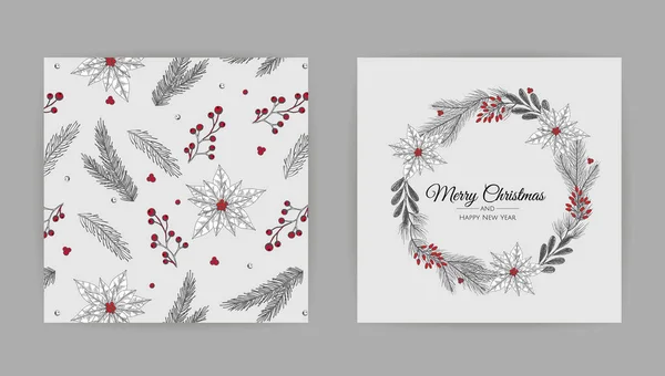 Neujahrs-Grußkarte mit Weihnachtsbaum. Handgezeichnete Design-Vektor-Illustration. — Stockvektor