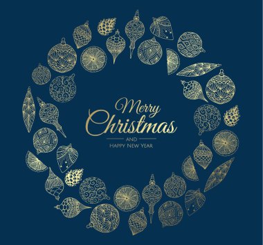 El yapımı Noel çelengi. Vektör tatil illüstrasyonu.