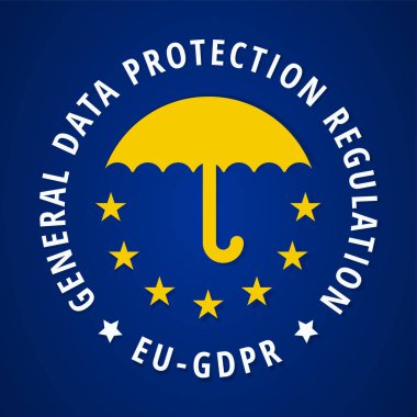 genel veri koruma yönetmeliği işareti metin ve şemsiye ile AB-Gdpr düz etiket tasarımını illüstrasyon vektör 