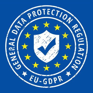 vektör çizim tasarım genel veri koruma yönetmeliği metin und kalkan ile AB-Gdpr düz etiketin 