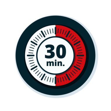 Beyaz arka plan, vektör, illüstrasyon izole 30 dakika zamanlayıcı simgesi