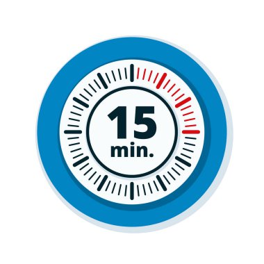 Beyaz arka plan, vektör, illüstrasyon izole 15 dakika zamanlayıcı simgesi 