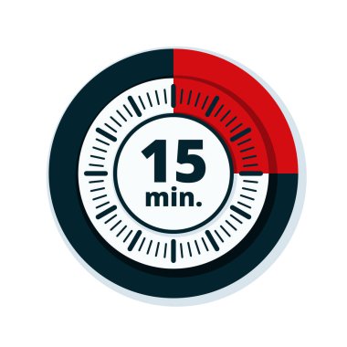 Beyaz arka plan, vektör, illüstrasyon izole 15 dakika zamanlayıcı simgesi 