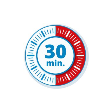 Beyaz arka plan, vektör, illüstrasyon izole 30 dakika zamanlayıcı simgesi