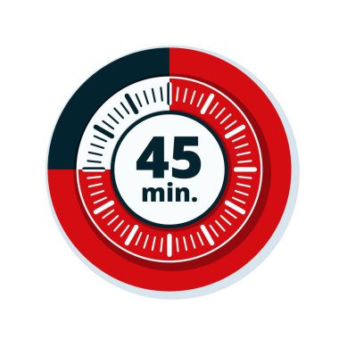 Beyaz arka plan, vektör, illüstrasyon izole 45 dakika zamanlayıcı simgesi