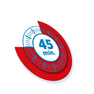 Beyaz arka plan, vektör, illüstrasyon izole 45 dakika zamanlayıcı simgesi