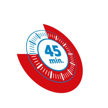 Beyaz arka plan, vektör, illüstrasyon izole 45 dakika zamanlayıcı simgesi