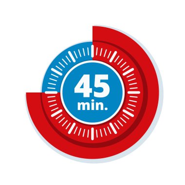 Beyaz arka plan, vektör, illüstrasyon izole 45 dakika zamanlayıcı simgesi