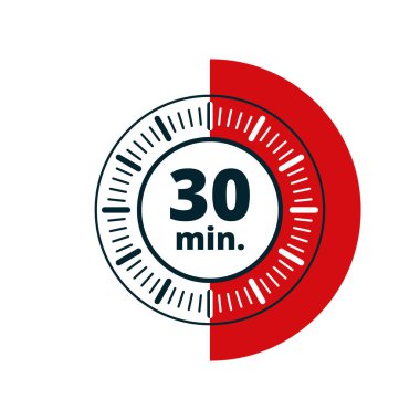 Beyaz arka plan, vektör, illüstrasyon izole 30 dakika zamanlayıcı simgesi