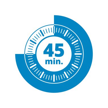 Beyaz arka plan, vektör, illüstrasyon izole 45 dakika zamanlayıcı simgesi