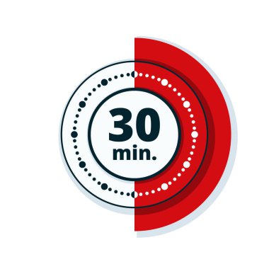 Beyaz arka plan, vektör, illüstrasyon izole 30 dakika zamanlayıcı simgesi