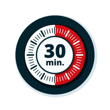 Beyaz arka plan, vektör, illüstrasyon izole 30 dakika zamanlayıcı simgesi