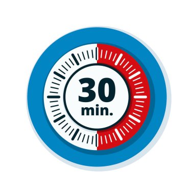 Beyaz arka plan, vektör, illüstrasyon izole 30 dakika zamanlayıcı simgesi